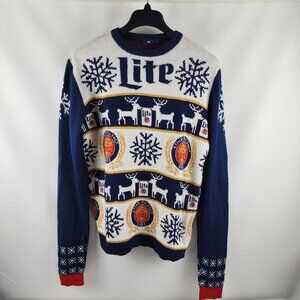 Miller Lite Sweater Mens Large Multi Vintage Festive Reindeer Christmas Pullover